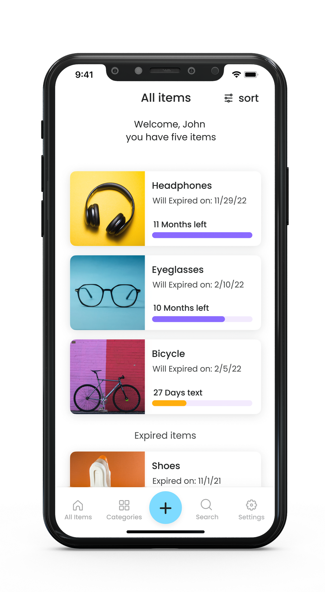 Warranty Keeper app — category list